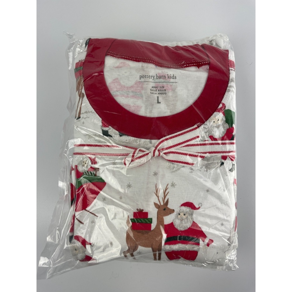 Pottery Barn Kids Adult Heritage White Santa Tight Fit Pajama Large NWT $76